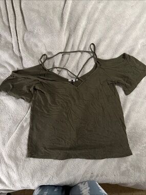 Charlotte Russe Olive Green Strappy Cold-Shoulder Crop Top